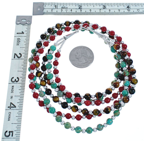 American Indian 3-Strand Multicolor Silver Bead Necklace AX123395